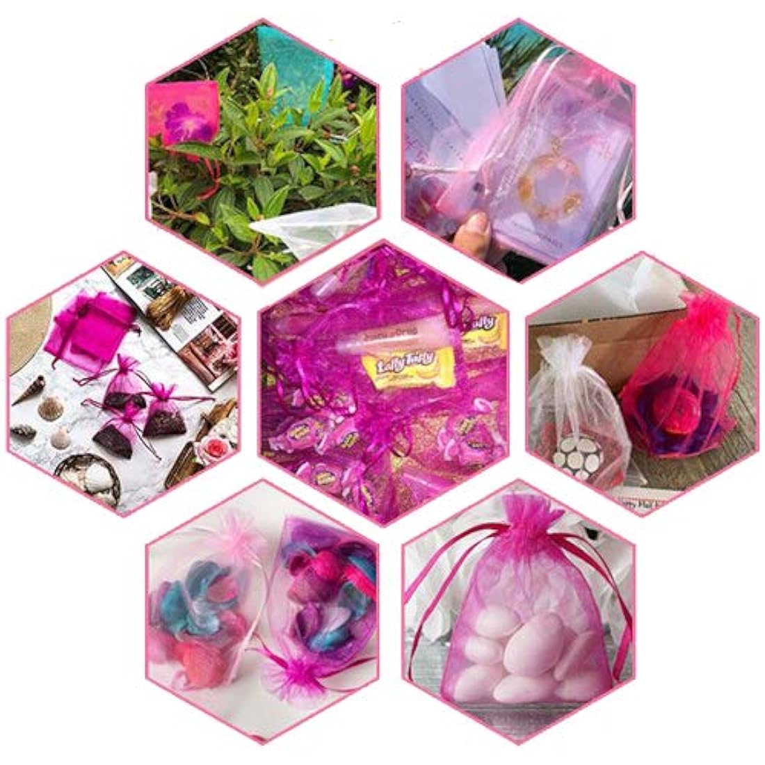G2PLUS Pink Organza Gift Pouches, 10x15 CM Medium Organza Favour Bags, 100 PCS Wedding Jewelry Bags, Clear Mesh Pouches Perfect for Wedding, Christmas, Birthday, Anniversary