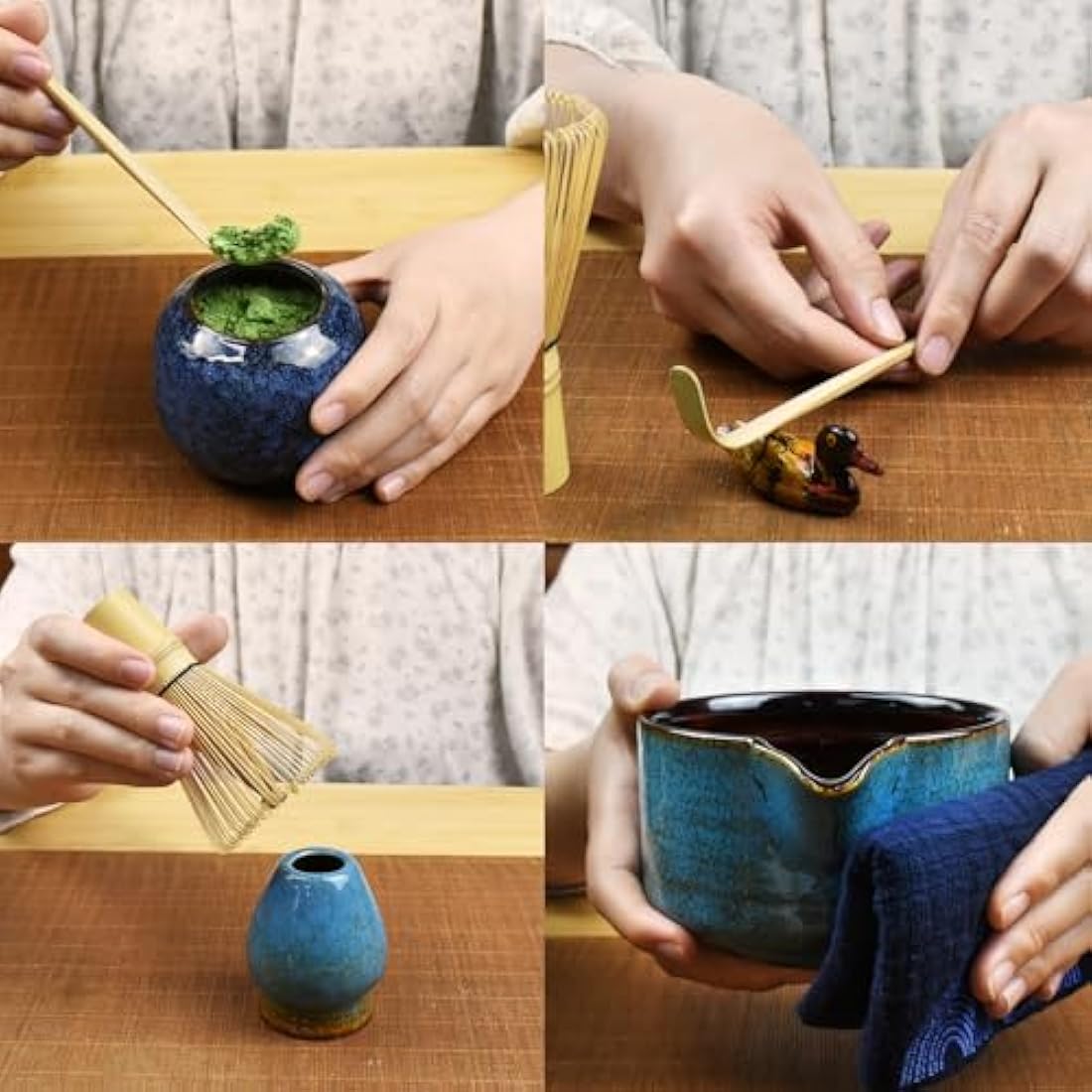 Artcome 7 Pcs Complete Matcha Tea Ceremony Kit - Bowl, Whisk, Scoop, Strainer, Powder, Set for Usucha, Koicha, Matcha Latte (Sapphire)