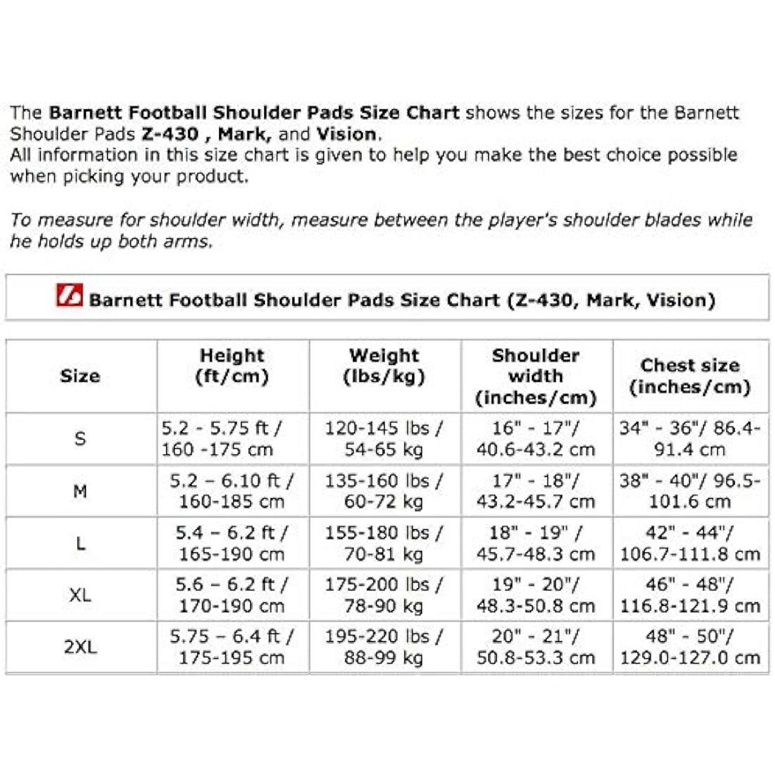 Barnett VISION I Football Shoulder Pad, QB-WR-DB