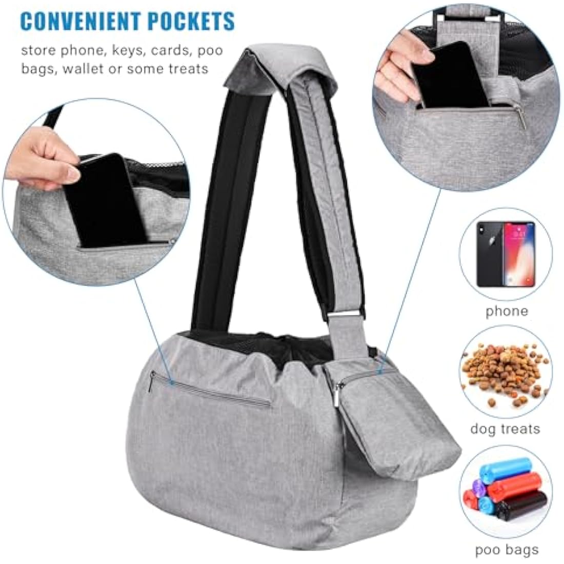 Ownpets Pet Sling Carrier, Fits 6.5 to 9kg Medium Dog/Cat Sling Carrier Reversible and Hands-Free Dog Bag with Adjustable Strap and Pocket Shoulder Pad for Outdoor Travel Hiking