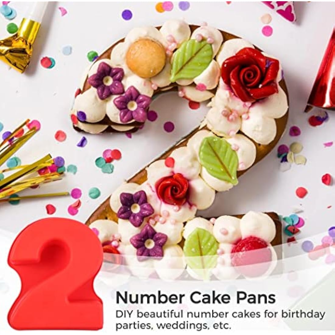 SWEWARM 9 PCS Number Cake Pans - Large 10 Inch Silicone 3D Number Cake Molds (Red)