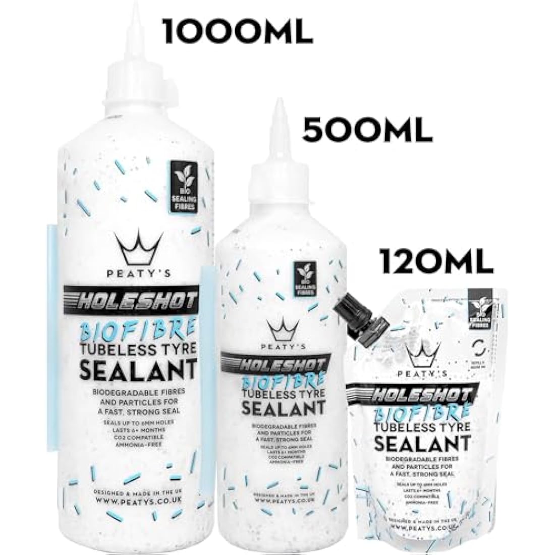 Peaty's Holeshot Biofibre Tubeless Tyre Sealant, Fast Acting Puncture Repair, Seals Up to 6mm holes for MTB, Road and Gravel Bikes, Uses Biodegradable Sealing Fibres