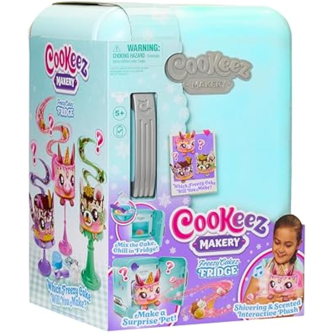 Cookeez Makery Freezy Cakez Mix & Decorate your plush best friend! Place your cake mix in the freeze And Be Amazed When A Scented, Shivering, Interactive Plush Friend comes out!