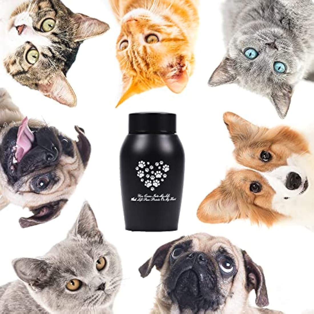Paw Print Keepsake Urns - Pet Memorial Urns for Dog & Cat Ashes (Small, Black)