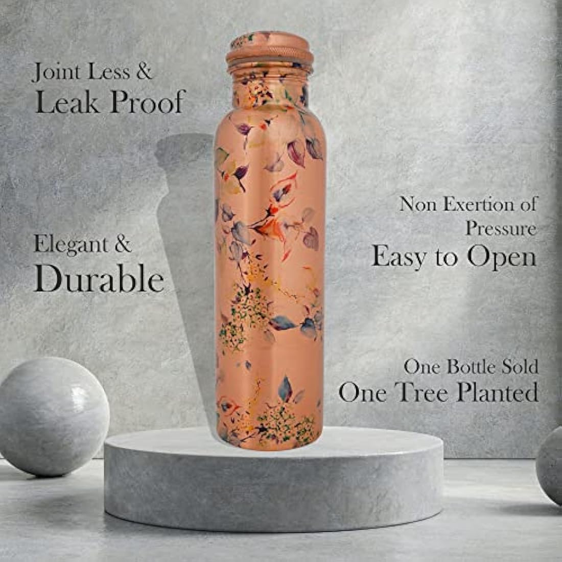 Craft Trade Printed Copper Bottle with Lid and Carry Bag for Drinking Water BPA Free Leak Proof Boosts Immunity, Supports Digestive & Liver Health 34oz - 1 Litre