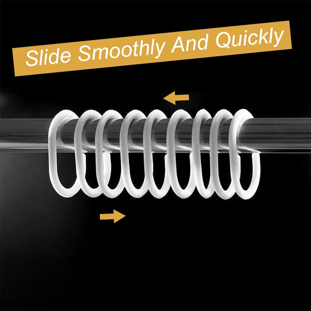 Shower Curtain Hooks, 24 PCS Shower Curtain Rings, White Plastic C-Shaped Hooks, for Shower Rods