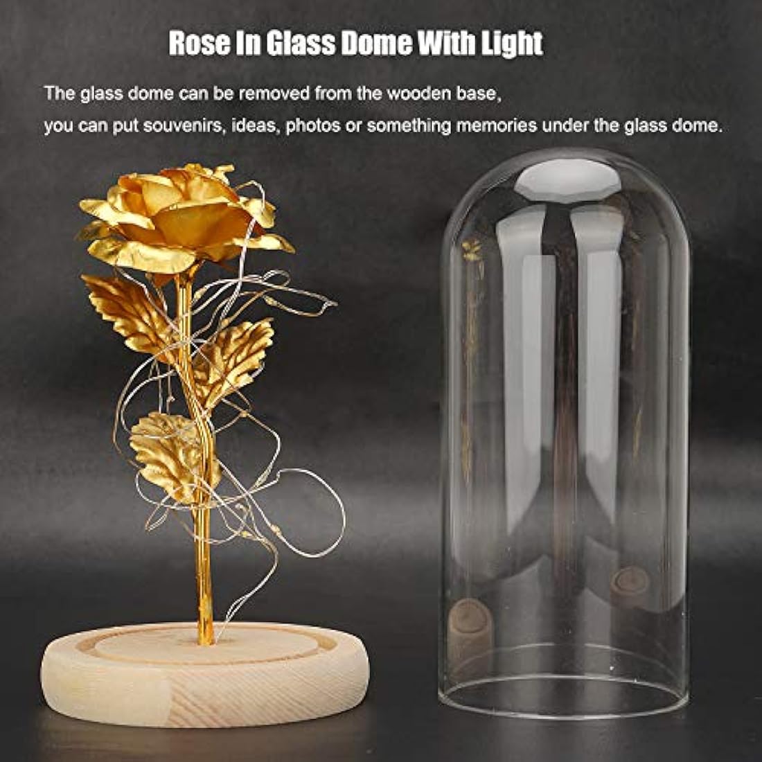 TINYOUTH 24K Golden Rose in Glass Dome, Gold Plated Light Up Flowers Batteries Included Rose Gifts for Women/Her/Mum Wedding Anniversary Valentines Birthday Xmas