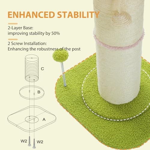 PAWZ Road Cat Scratching Post, Tall Cat Scratcher for Indoor Cats with Super Thick Scratching Post [Dia=14cm], Removable Fluffy Cat Bed, Cat Scratch