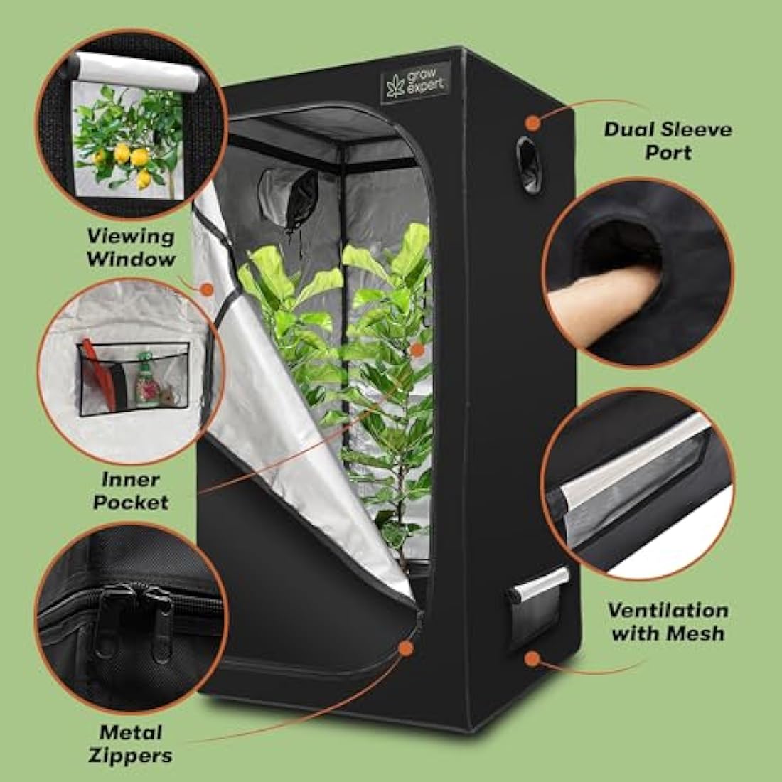 Premium Grow Tent - 1680D fabric, Diamond reflective interior, Strongest zips, Ultra-tight and high grow tent, EZ-View window, Grow Box 6 sizes (100x100x200cm)