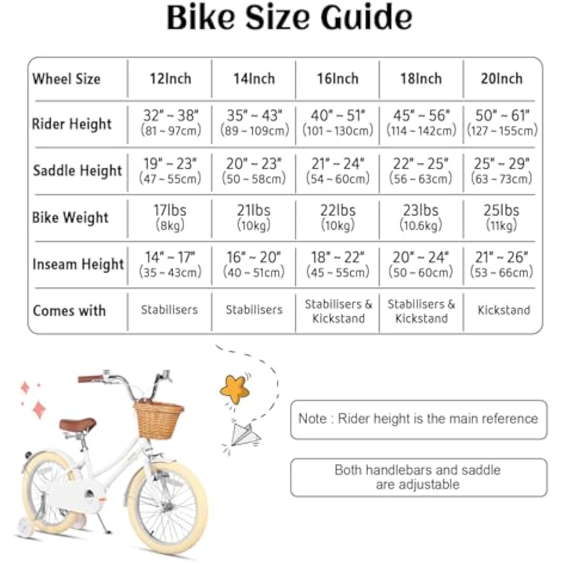 Glerc Little Molly 18 Inch Kids Retro Girls Bike for 2-13 Year Old with Wicker Basket & Stabilisers/Kickstand, Multiple Colors