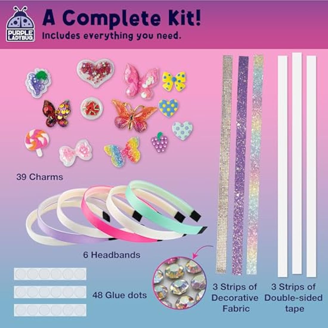 PURPLE LADYBUG Glamour Headband Making Kit for Girls - DIY Hair Accessories & Hair Bands - Craft Kits for Kids - 5 Year Old Girls Gifts, Girl Birthday Presents for Ages 5-10, Summer Crafts Activity