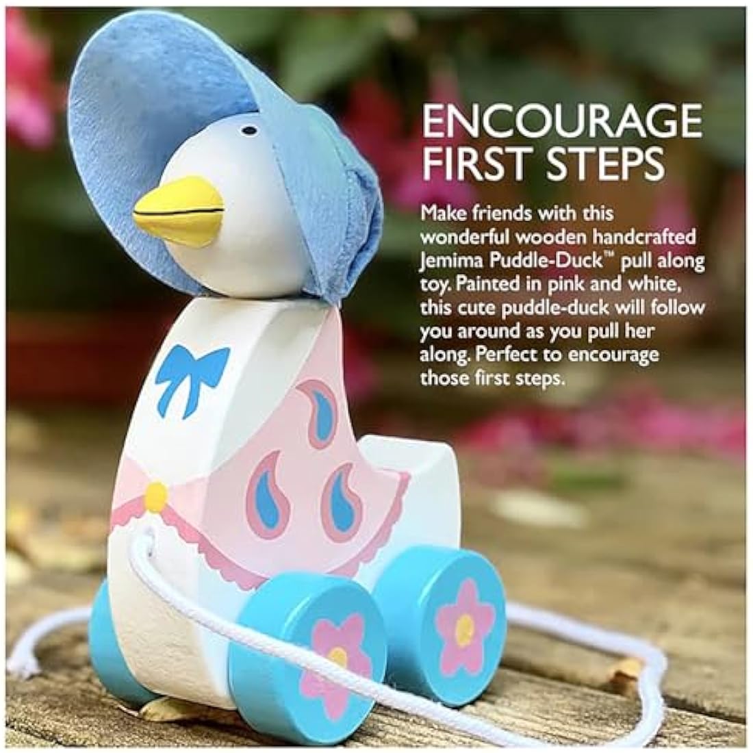 Orange Tree Toys - Official Licensed Peter Rabbit Gifts: Jemima Puddleduck Pull Along, Wooden Early Development & Activity Toy for Baby Girl or Toddler Boy, First Birthday Gift