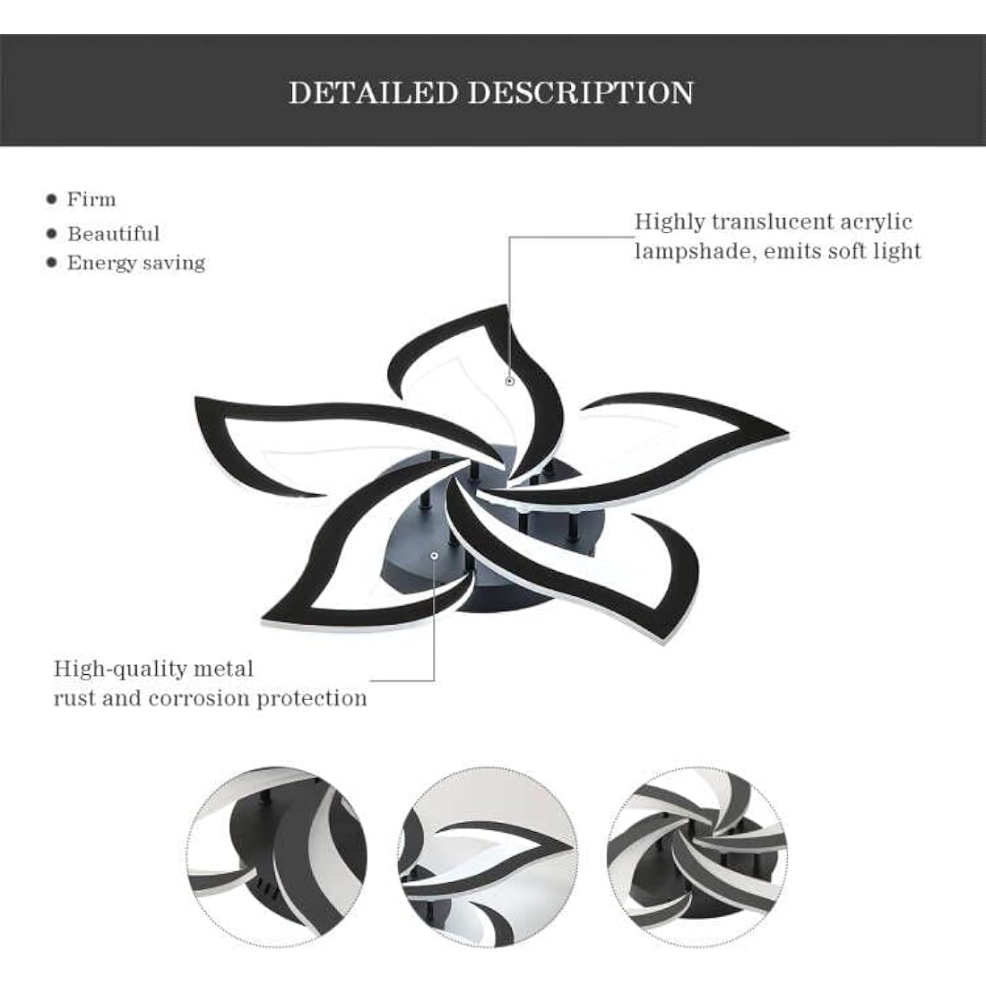 Riserva Mordern LED Ceiling Light, 60W 6500LM LED Ceiling Lights Cool White 6500K, Creative Petals Design, Acrylic Chandelier for Living Room Bedroom Dining Room