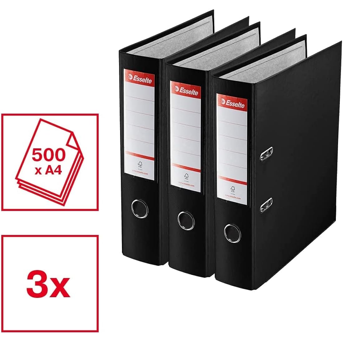 Esselte A4 Lever Arch Files, Red File Folders 624292, 3 Count (Pack of 1)