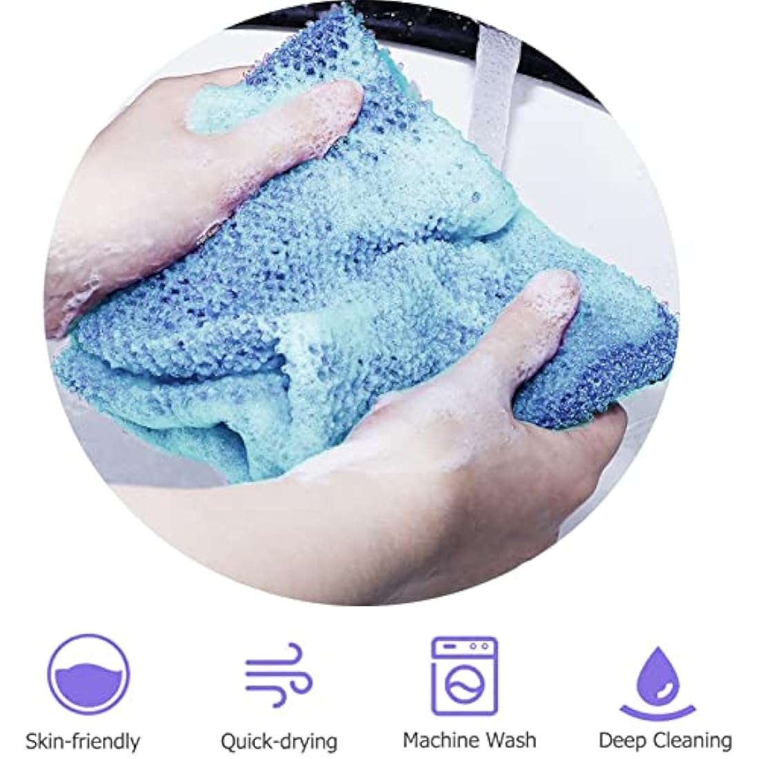 TENQUAN 3 PCS African Exfoliating Net Bath Sponge Exfoliating Body Scrubber Shower Scrubber Skin Smoother for Men Women Clean Clear Exfoliating Daily Wash(Purple Blue Coffee)