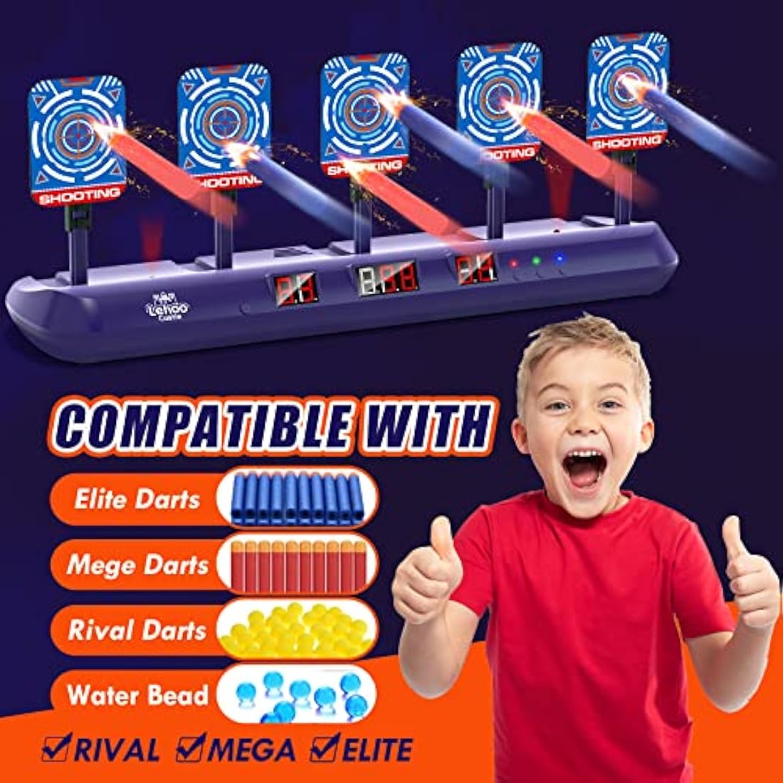 Lehoo Castle Nerf Target, Toys for 6 Year Old Boy, 5 Nerf Shooting Targets, Electronic Digital Auto Nerf Gun Target with Bullets Wrist Band for Boys Girls (Blue)