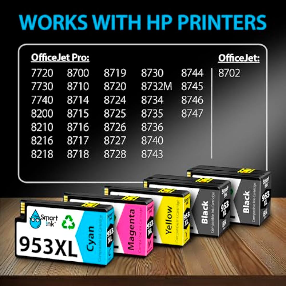 Smart Ink Compatible Ink Cartridges Replacement for HP 953XL 953 XL 5 Multipack (2 Black XL & C/M/Y) with Advanced Chip Technology use with HP Officejet pro 7720 7730 7740 8710 8715 8720 8725 Printer