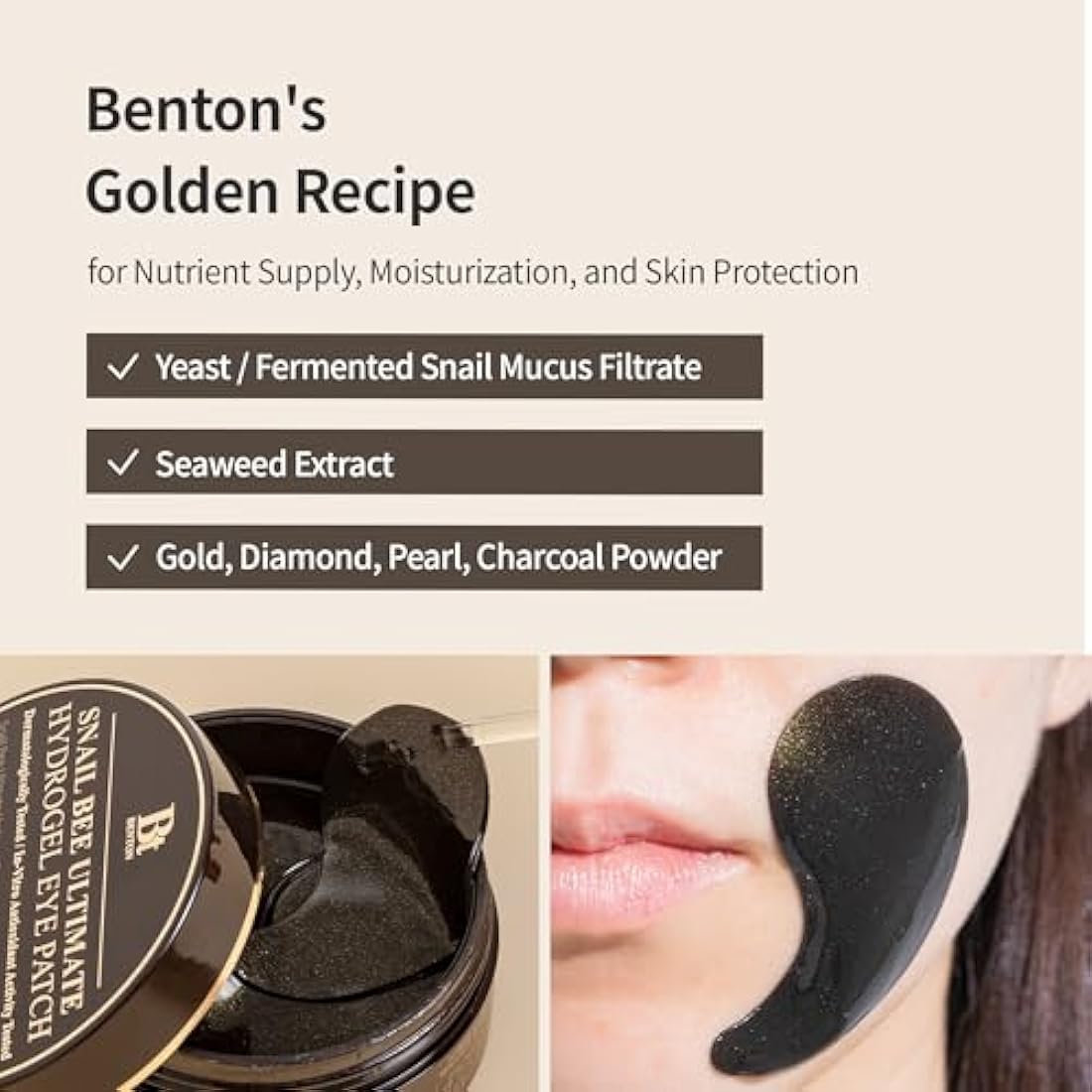 BENTON Snail Bee Ultimate Hydrogel Eye Patch 60pcs - Snail Secretion Filtrate & Seaweeds Extract Contained Nourishing & Hydrating Eye and Wrinkle Areas Patches, Soothing and Cooling