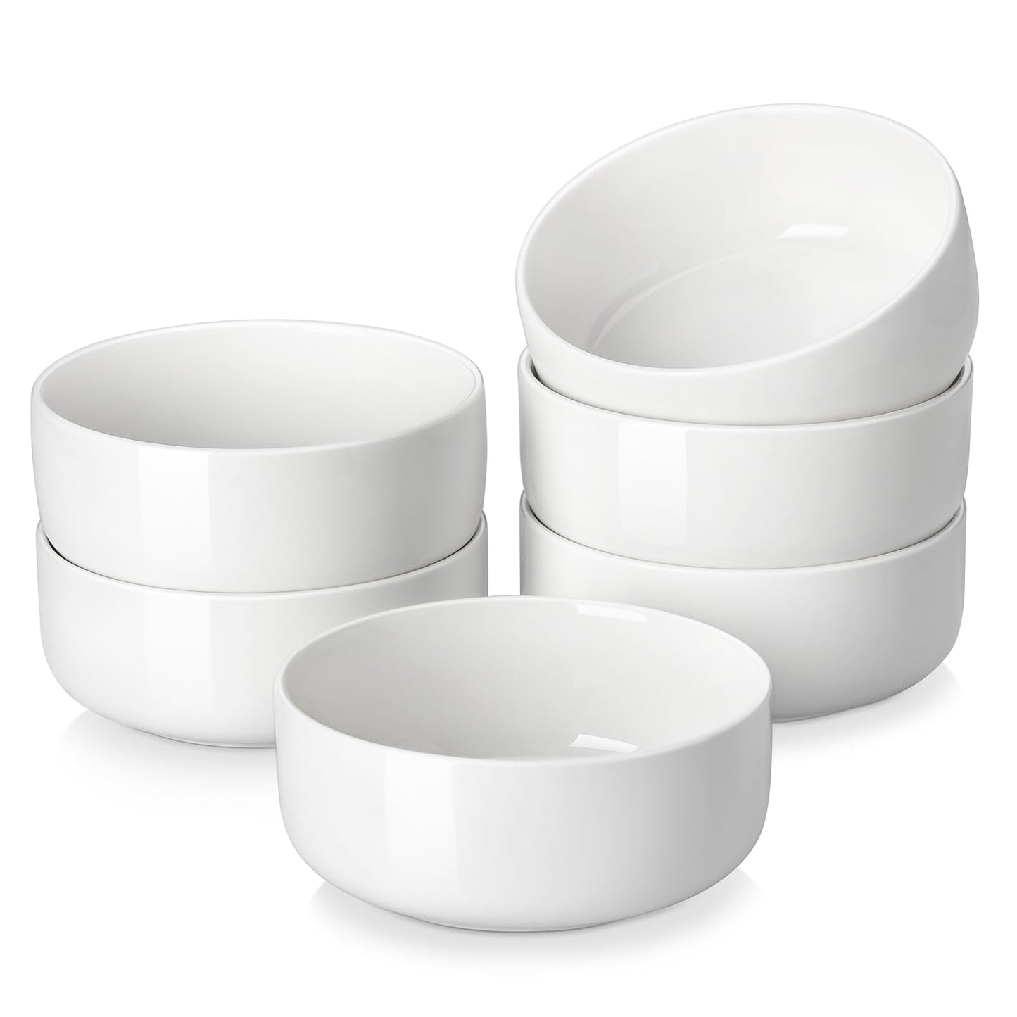 MALACASA 24 oz Cereal Bowls Set of 6, Premium Porcelain Soup and Salad Bowls, Microwave Dishwasher Safe, Modern White Bowl for Noodles, Dessert,