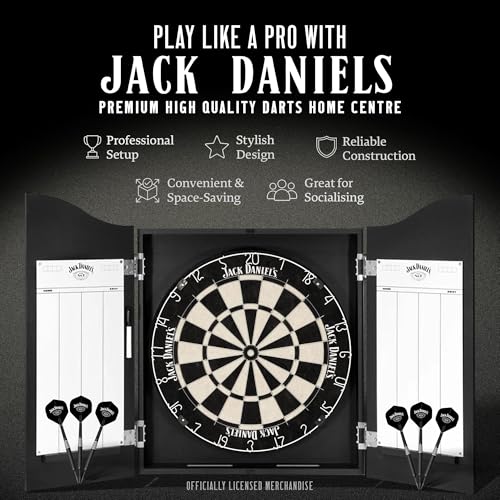 Officially Licensed Jack Daniel's Printed Darts Home Centre in Black Including Dartboard | JD Logo (CAB512)