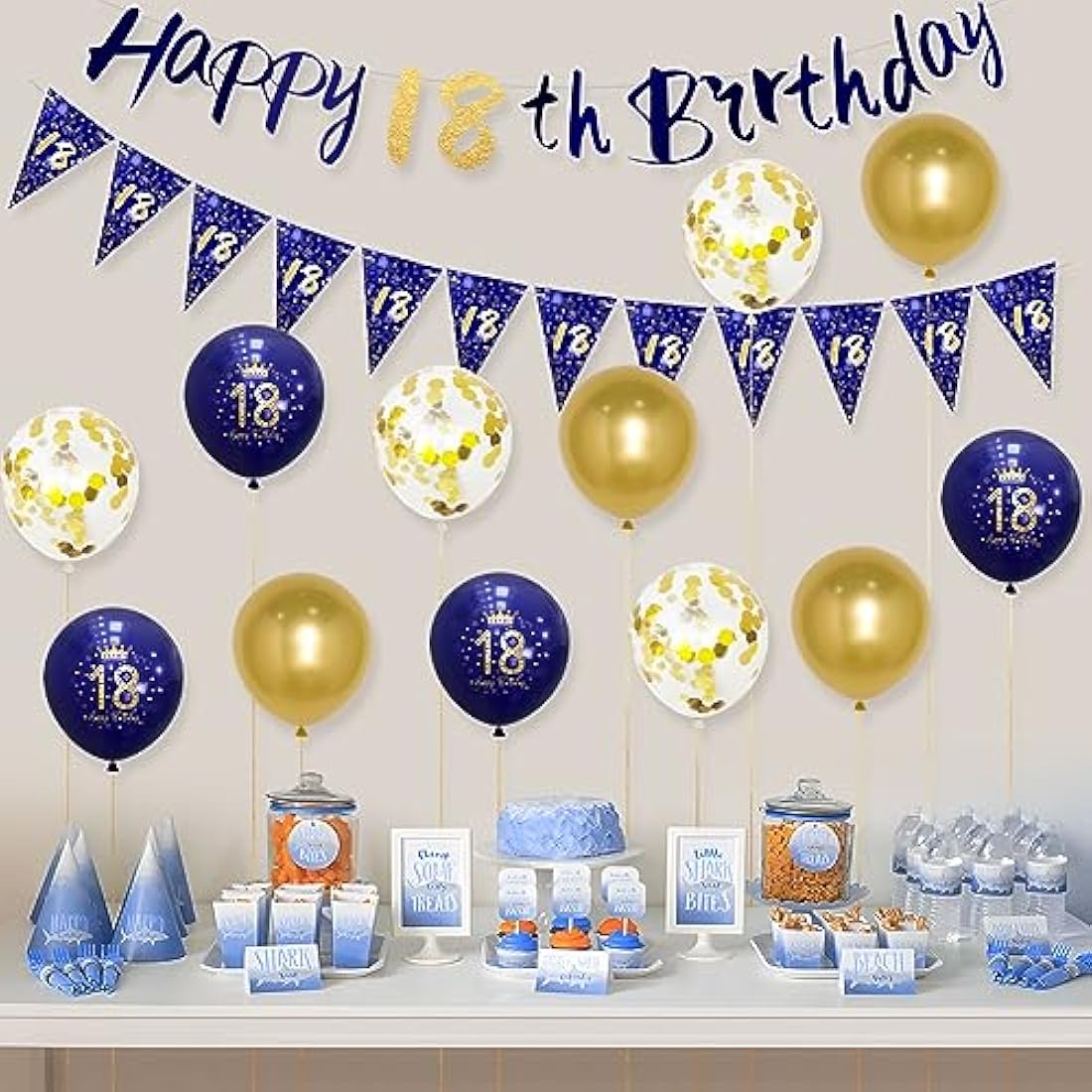 Boys 18th Birthday Decorations Navy Blue Gold 18th Birthday Party Decorations Boys Banner Bunting Kit by Wonsta