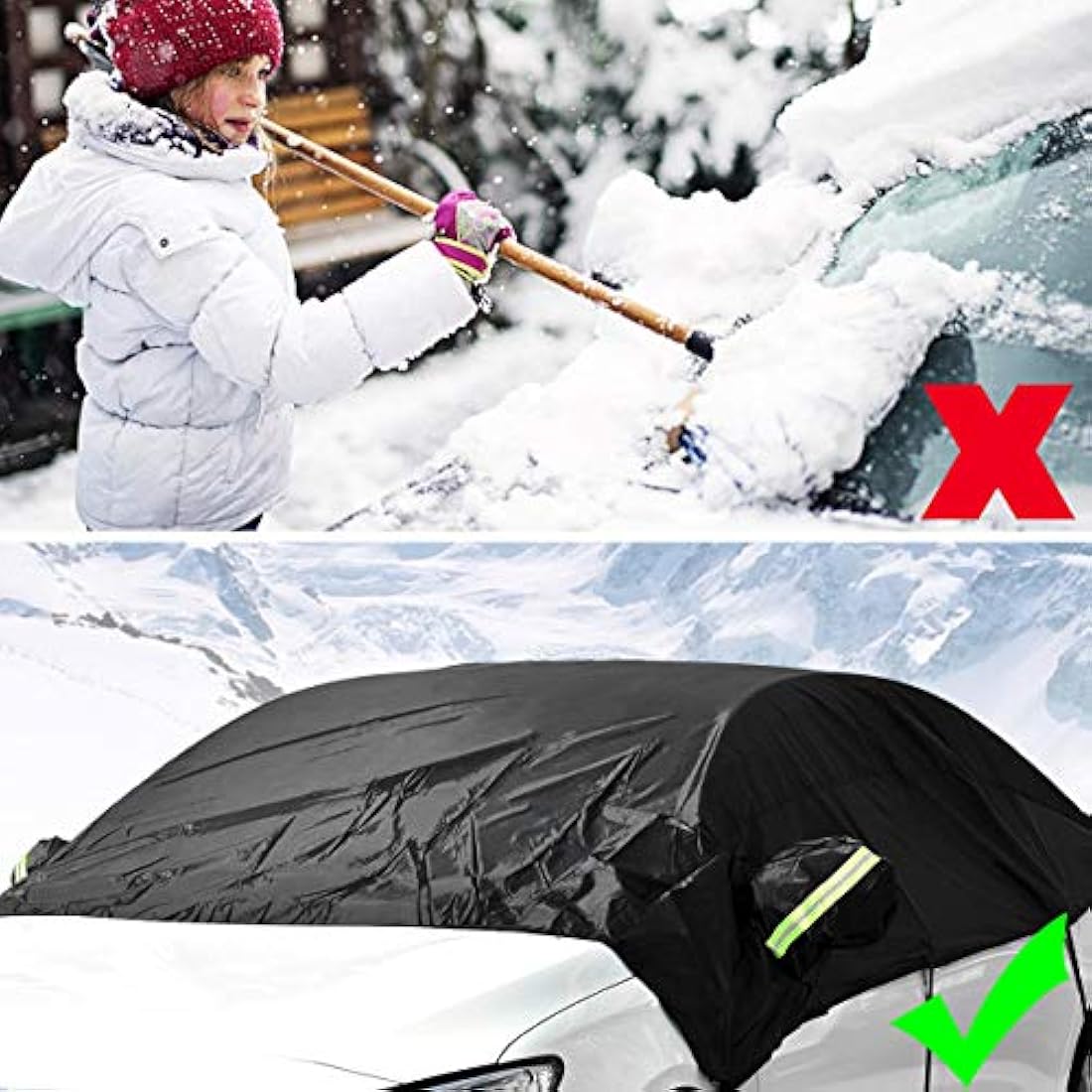 Queta Windshield Snow Cover Car Half Car Cover Front Screen Protective Cover Snow Ice Dust Guard Cover