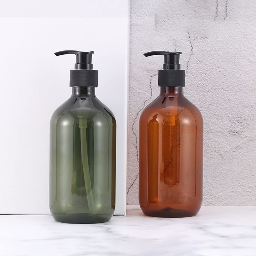 HugeDE 2 Pcs 500ml Plastic Pump Bottle Empty Refillable Lotion Bottles Shampoo Dispenser Container Large Capacity Liquid Soap Bottles for Bath Green