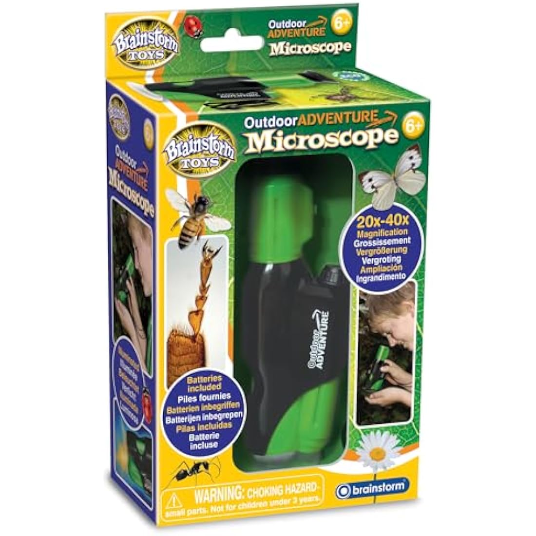 Brainstorm Toys Kids Outdoor Adventure Microscope – Small Portable Microscope with 20x to 40x Magnification, Perfect for Nature Exploration and STEM Learning