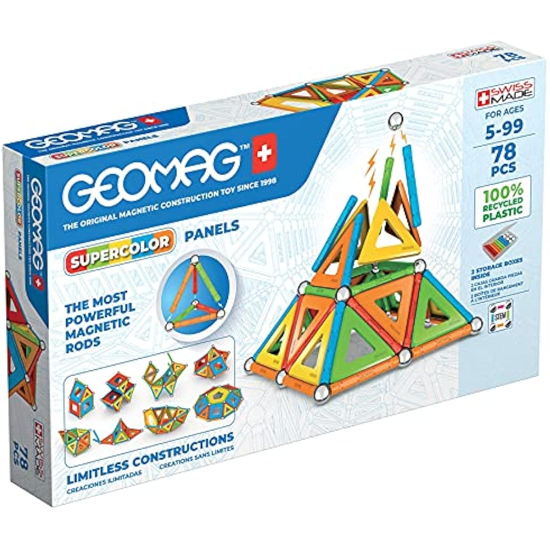 Geomag - Supercolor Magnetic Constructions for Kids, Magnetic Toy Green, Collection 100% Recycled Plastic, 78 Pieces