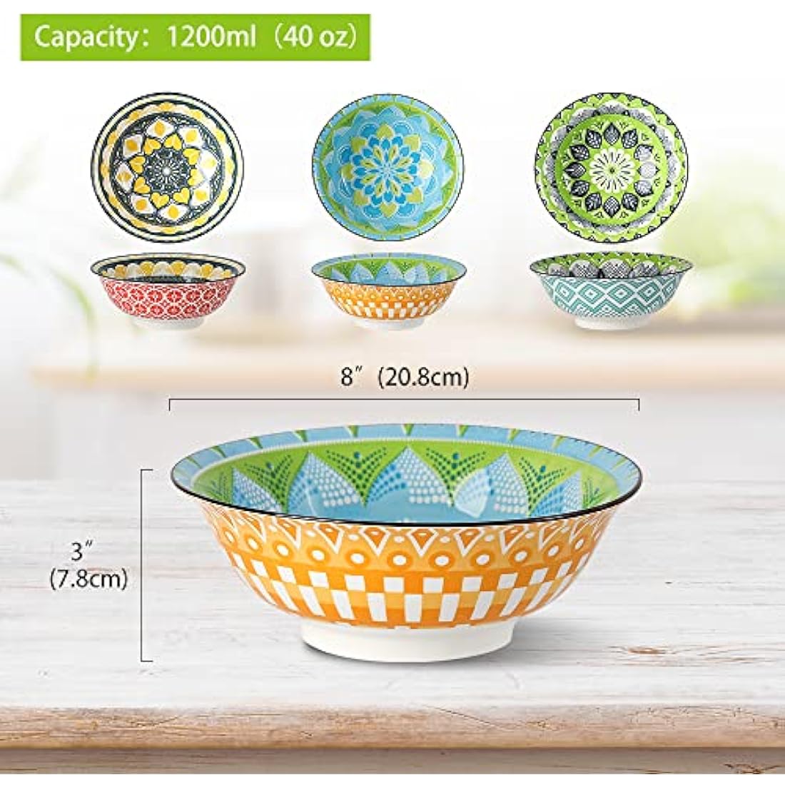 Ramen Bowl Set Pho Bowls- Porcelain Noodle Bowl Sets for Kitchen 35 oz - Colorful Ceramic Bowls for Serving Cereal | Miso Soup | Salad | Pasta | Noodles- Microwavable and Dishwasher Safe - Set of 3