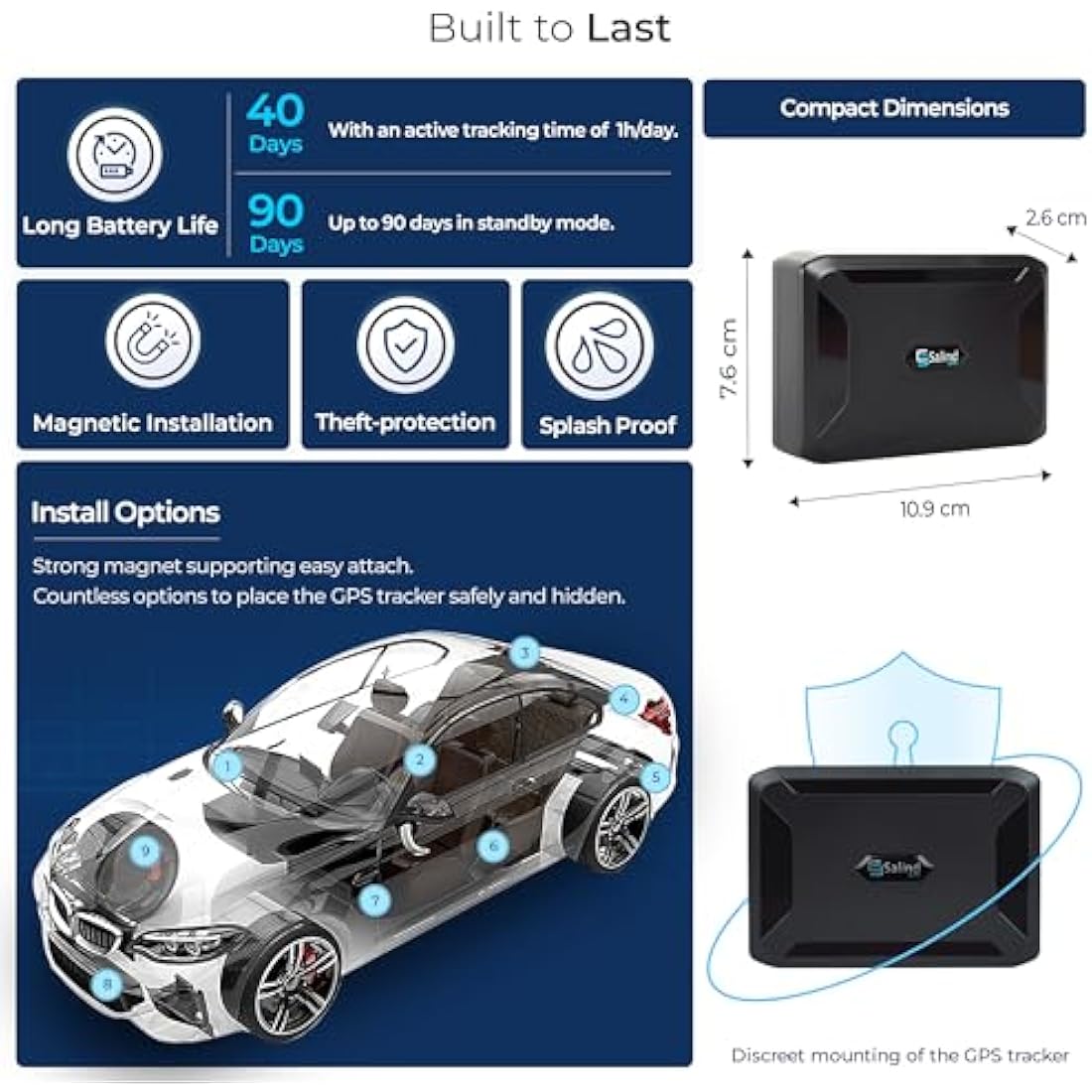 SALIND 11 4G - Magnetic GPS Tracker for Cars & other Vehicles - UK & Worldwide Real Time Tracking, Safe Area, Route Memory System and Alarms - Battery up to 70 Days (standby)