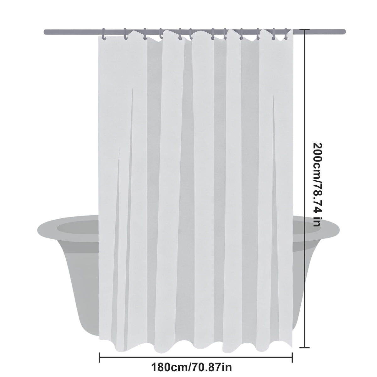 HAGOT Shower Curtain, Water and Mould Resistant Bathroom Curtain, EVA Fabric, Bath Curtain with Hooks, 180 x 200 cm