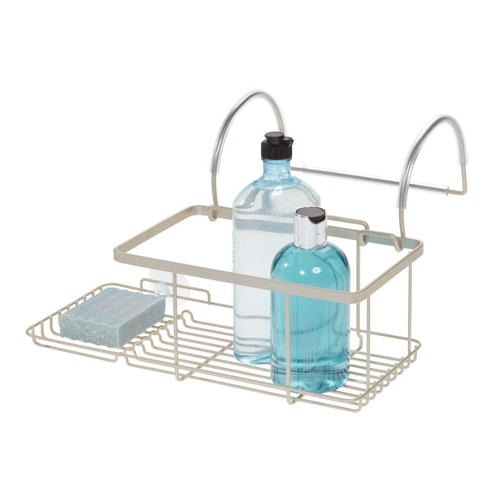 iDesign 23825EU Drill Bathroom Storage, Small Metal Hanging Tray, Bath Caddy for Soap, Cosmetics, Books, Tablet and Phone, Matte Silver, 30.7 cm x 26