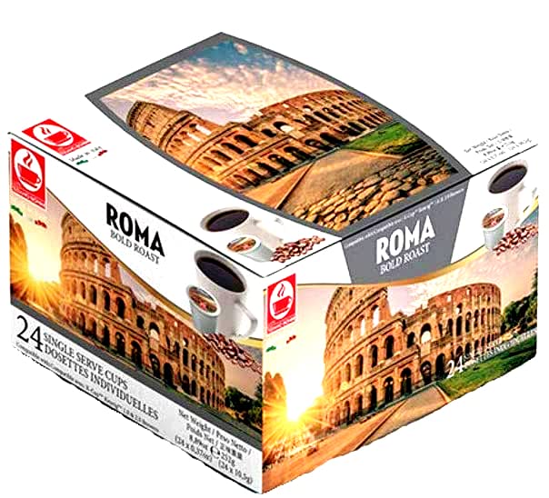 Bonini Coffee Pods, Roma Bold Roast Blend, Dark Roast Italian, Keurig Compatible, 48 Count (2 Packs of 24), K-Cup Pods