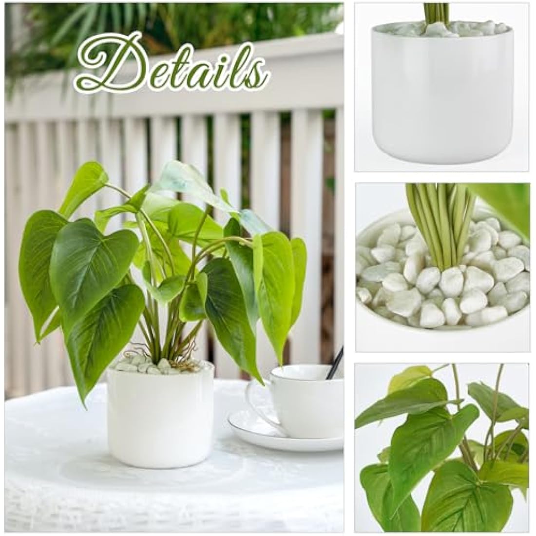 Mkono Fake Plants in Ceramic Pot, 11" Potted Artificial Plants for Home Decor Indoor Faux Green Leaf Plant with Modern White Planter for Desk Shelf Office Room Decoration (Pothos)