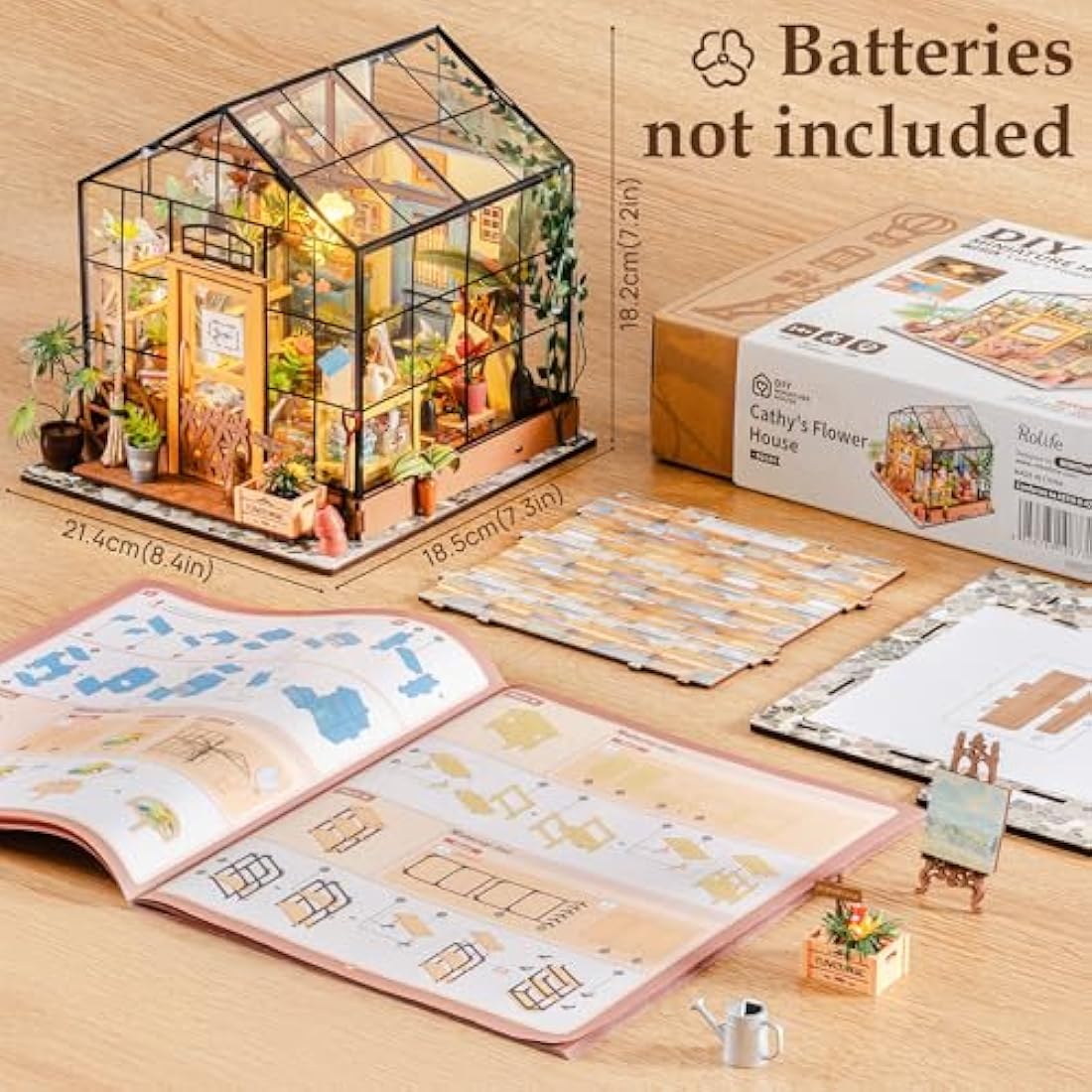 Rolife DIY Miniature Dollhouse Kit 1:24 Scale Wooden Greenhouse Mini House Furniture Women Girls Boys Gift Birthday Christmas Valentine
