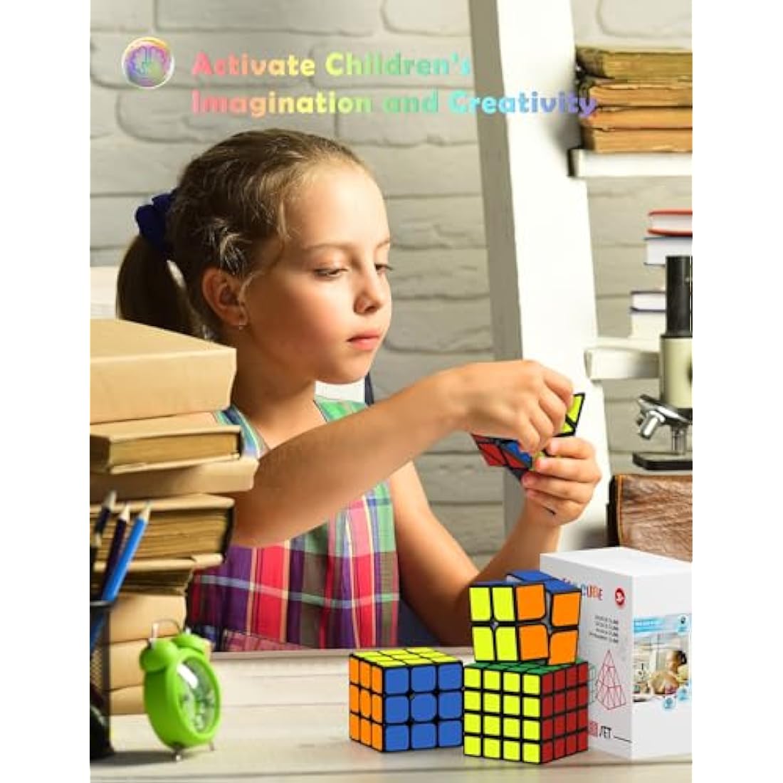 ROXENDA Speed Cube Set, 2X2 3X3 4X4 Pyramid Cube Original Fast with Instruction [4 Pack](Sticker Cube Set)