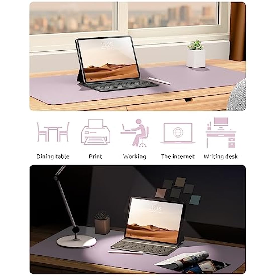 YSAGi Leather Desk Mat, Large Mouse Mat, Non-Slip Desk Pad, Waterproof PU Leather Table Protector Writing Pad for Office and Home (90 x 43 cm, Grayish Lavendar)