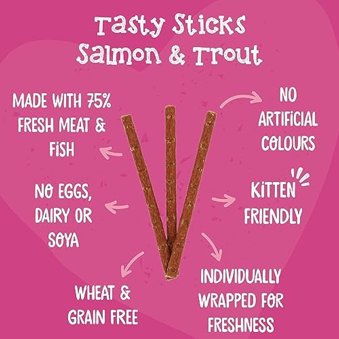 Webbox Tasty Sticks Cat Treats, Salmon and Trout - Kitten Friendly, Wheat and Grain Free, No Artificial Colours (25 x 6 Packs)