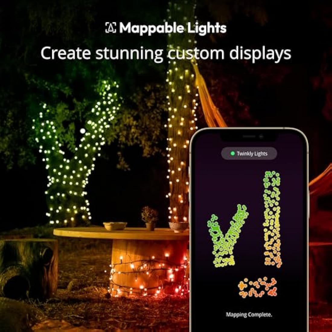 Twinkly Strings 100 LED RGB, LED Light String for in- and Outdoor, Christmas Lights, Smart LED Lights, Mappable LEDs, Compatible with Alexa and Google Home, IP44, Controlled by App, Black Wire, 8m