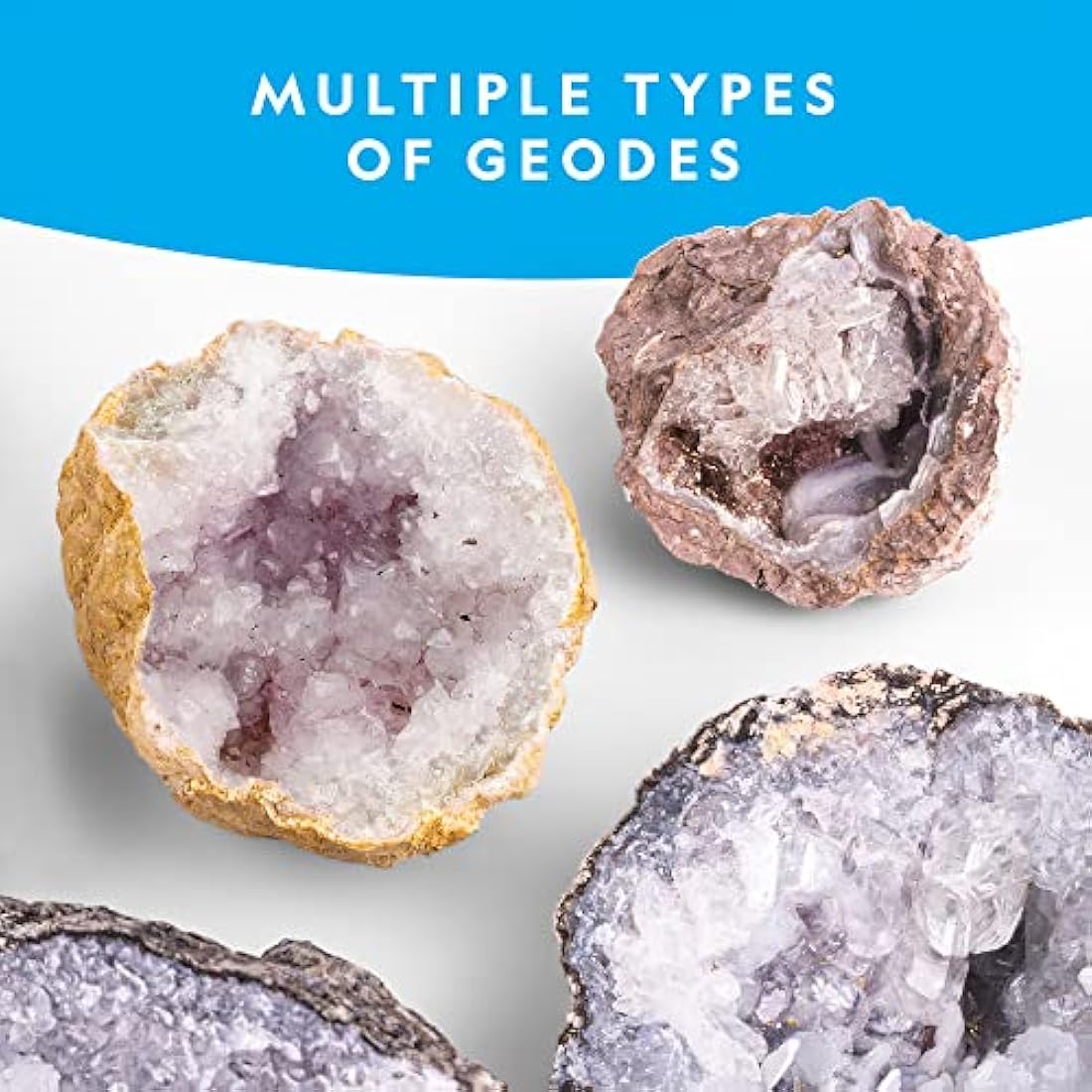 NATIONAL GEOGRAPHIC Break Open 10 Premium Geodes – Includes Goggles and Display Stands - Great STEM Science Kit, Geology Gift for Kids, Geode Crystals, Toys for Boys and Girls