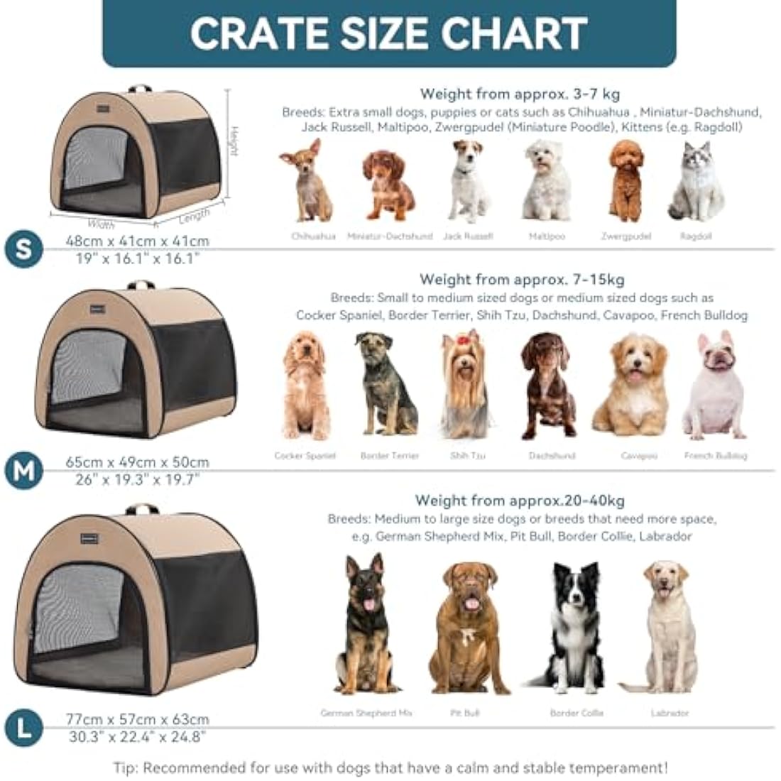PETSFIT Portable Dog Crate, Travel Dog Crate - 19 Inch Lightweight, Roomy, Easy to Set Up, Portable Pop Up Dog Carrier with Thick Mat, Sturdy Collapsible Dog Kennel, Khaki