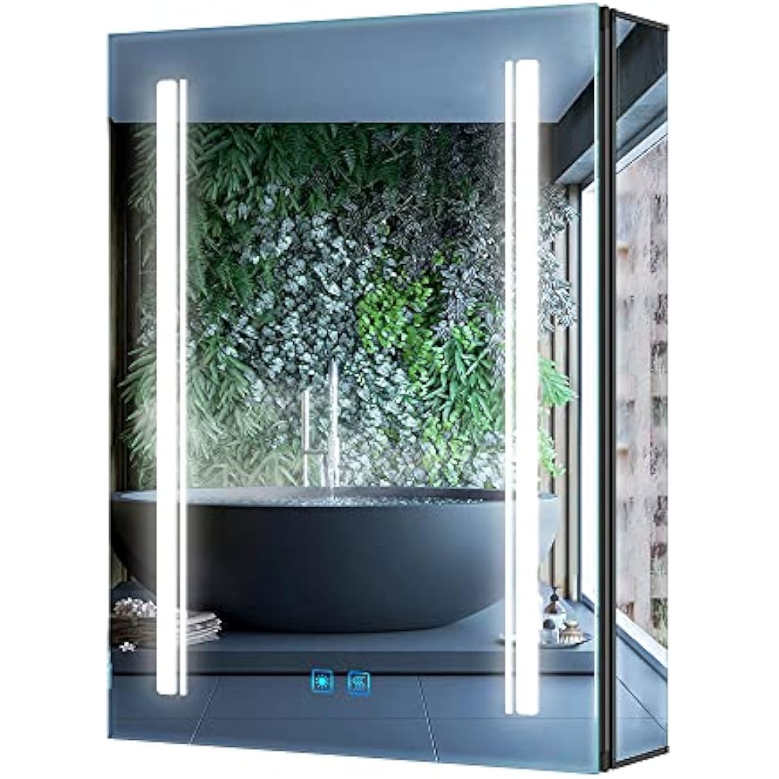 Tokvon® Rivulet BLACK bathroom mirror cabinet Wall Mount Aluminum Double-sided LED mirror door & shaver socket 3 adjustable color temperature & demister 500 x 700mm