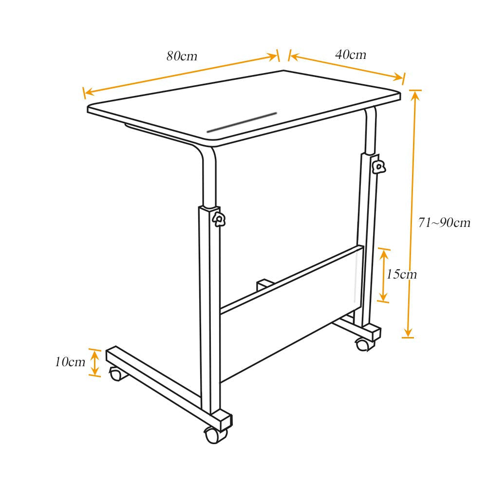 sogesfurniture Height-adjustable laptop table, computer desk with tablet slot, 80 x 40 cm, PC table, sofa table, care table, side table with wheels