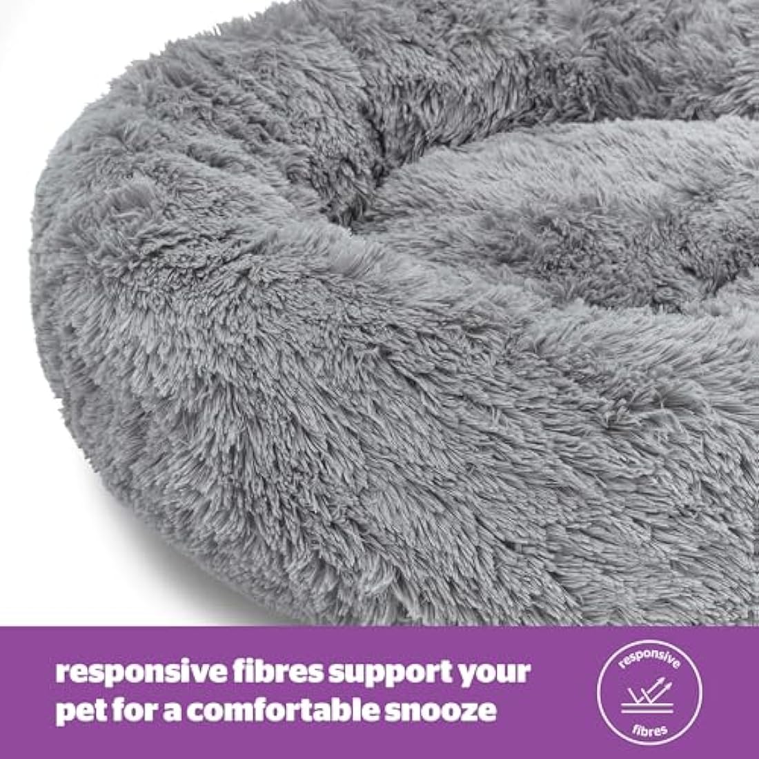 Silentnight Donut Calming Dog Bed – Calming Dog Cat Pet Bed Anxiety Relief Soft Fluffy Doughnut Pillow – Easy Clean Machine Washable Luxury Plush Dog Pillow Basket – 70cm - Grey