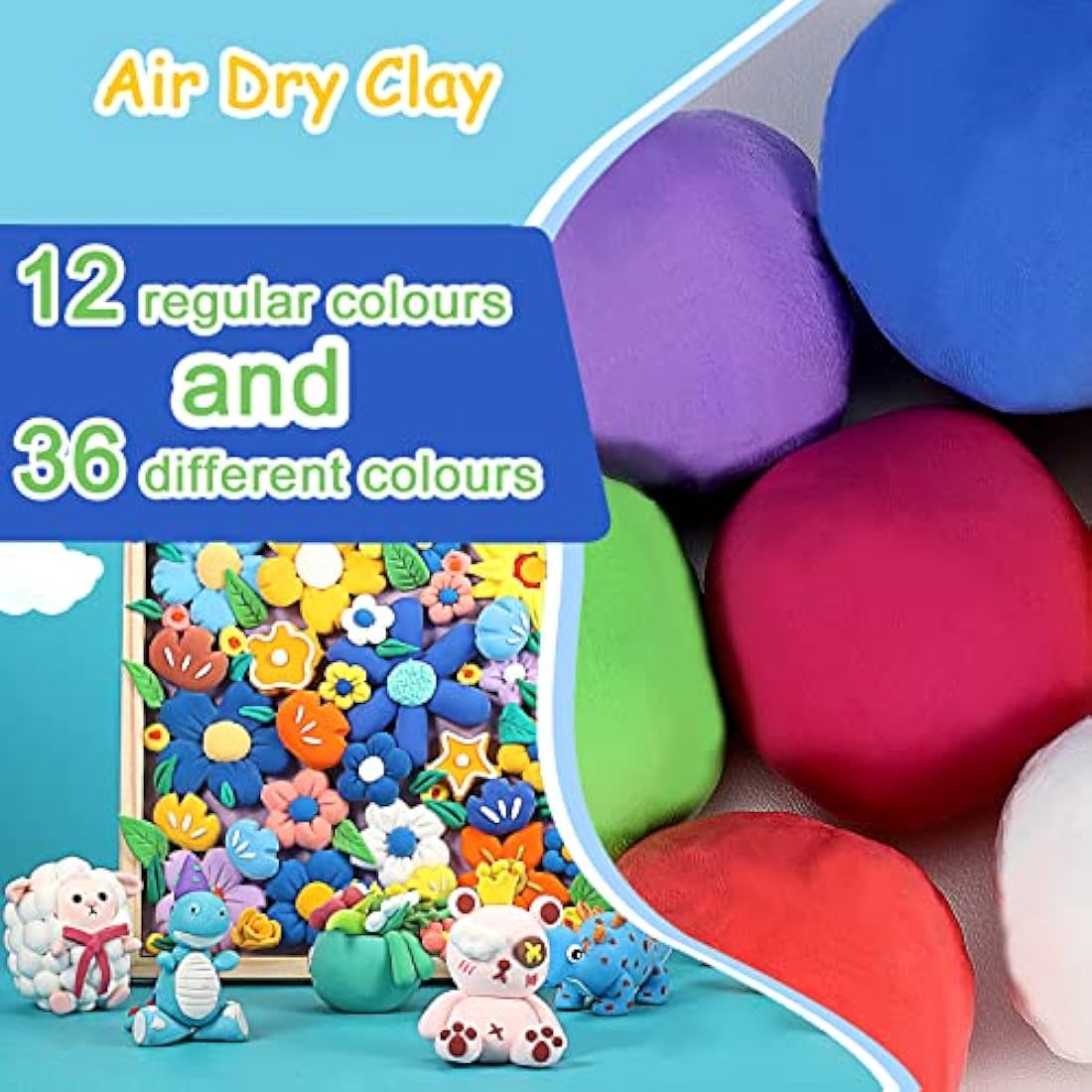 QMAY Air Dry Clay, 48 Colors Ultra Light Magic Clay, No-Toxic Modeling Clay & Dough, Modeling Clay for Kids with Tools, Gift for Kids