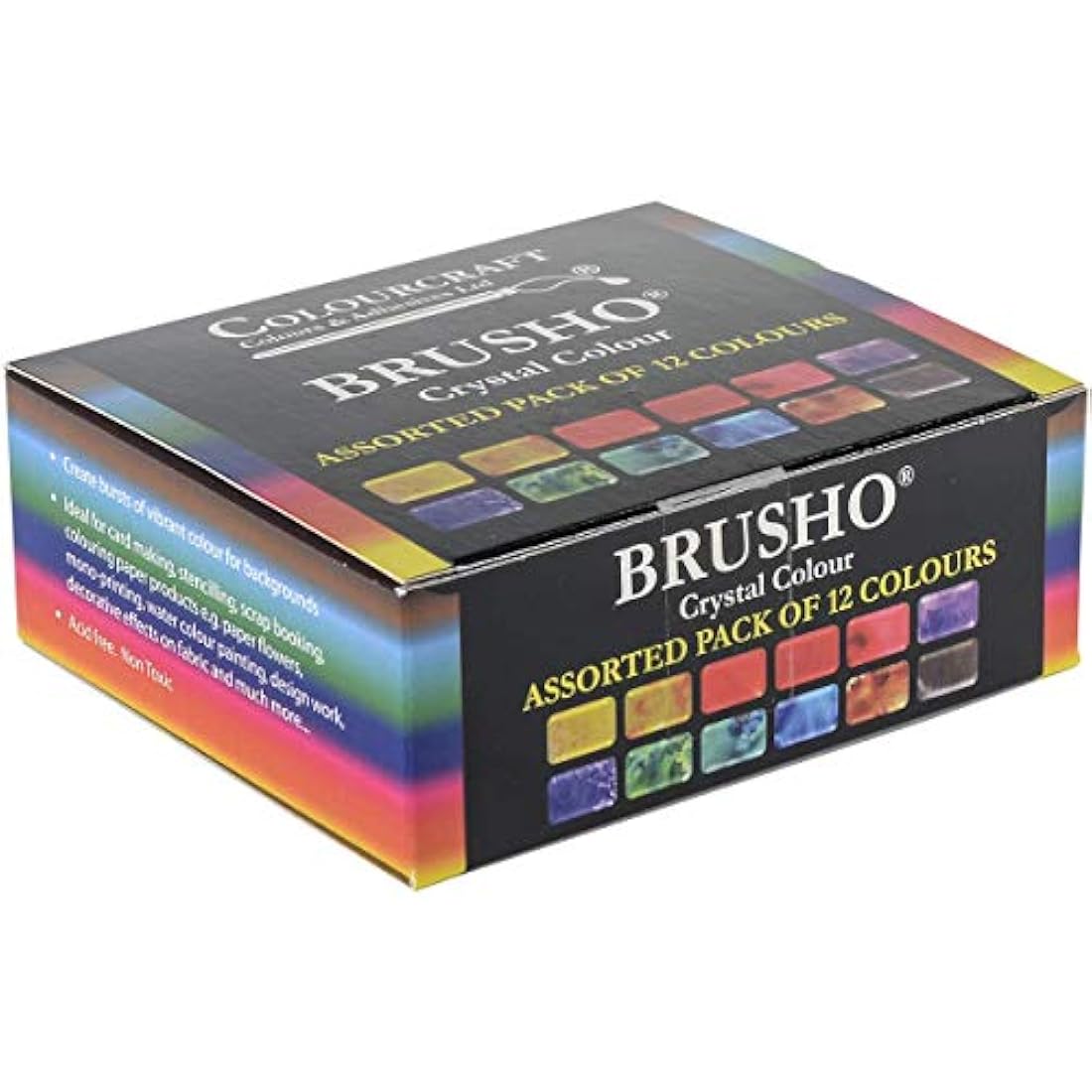 Brusho by Colourcraft BRU85000 Crystal Colour Assorted Pack of 12 Colours, 15 g, Orange,purple,turquoise,yellow