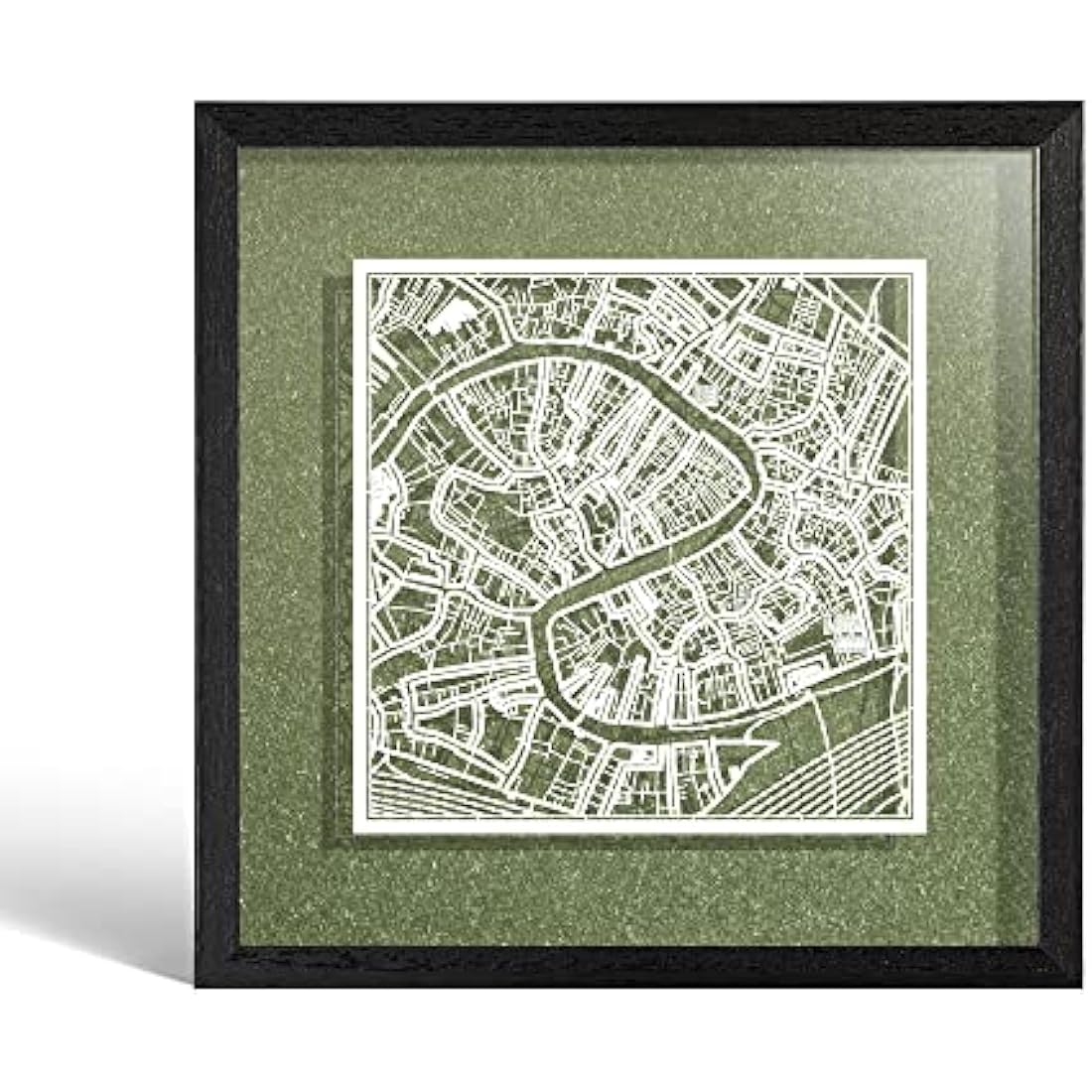 O3 DESIGN STUDIO Venice Paper Cut Map framed, White map, Black frame, 9x9 inches, Gift Boxed, 4 background color, self-changing, Paper Art