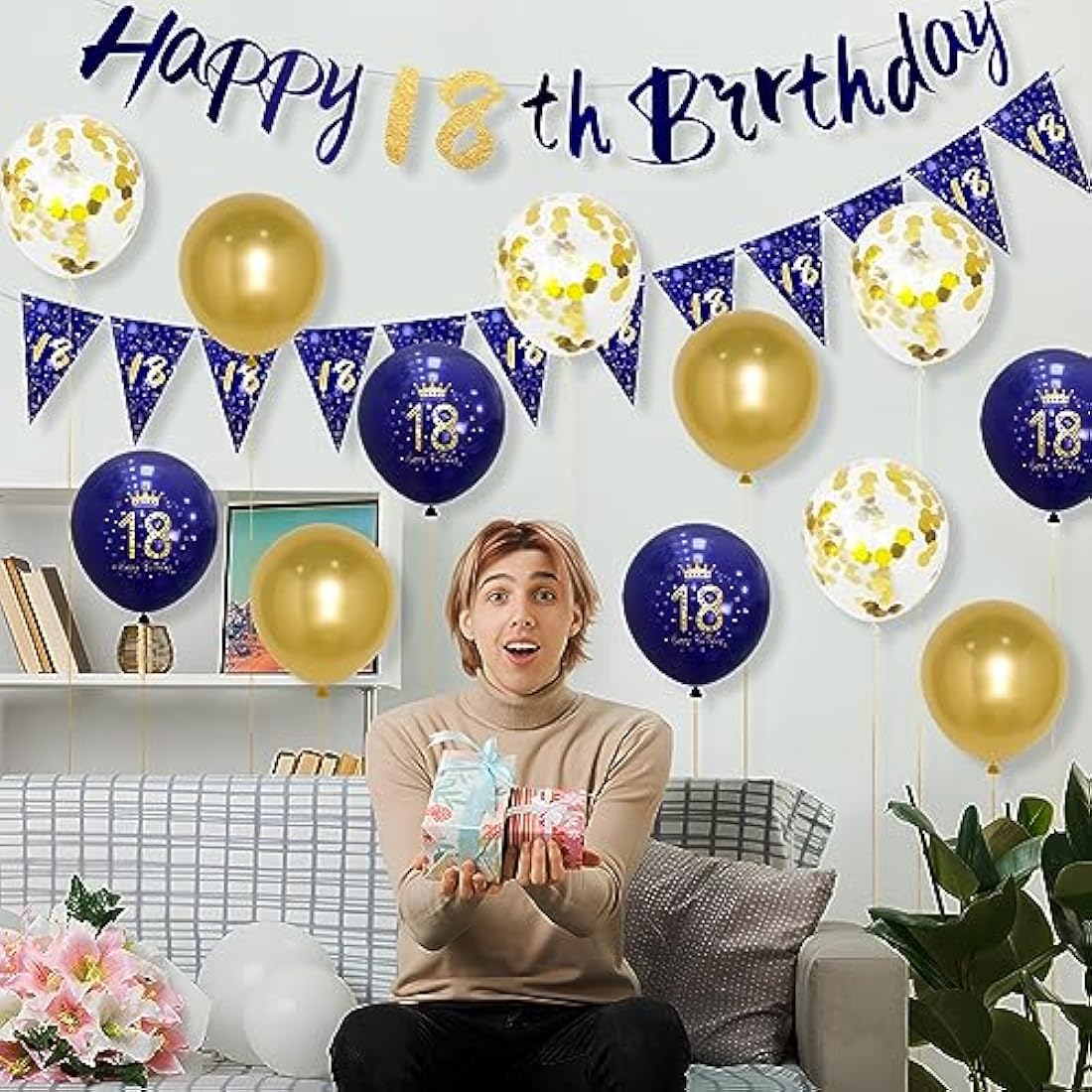 Boys 18th Birthday Decorations Navy Blue Gold 18th Birthday Party Decorations Boys Banner Bunting Kit by Wonsta