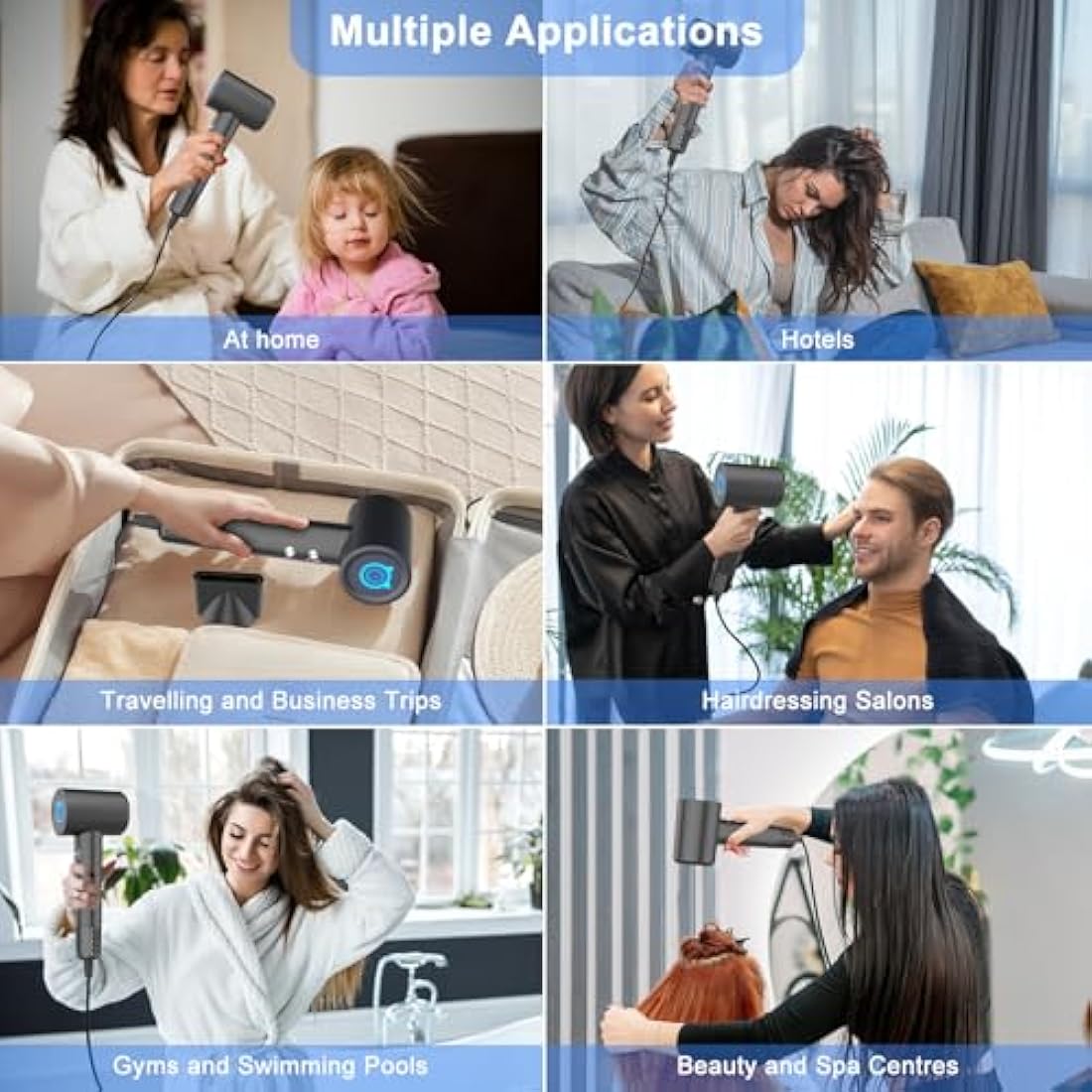 SZO Hair Dryer, 200 Million Professional Negative Ionic Hairdryer, 110, 000 RPM High Speed Brushless Motor Blow Dryer for 2min Fast Drying Salon, 57dB Low Noise Travel Hairdryers for Women and Men